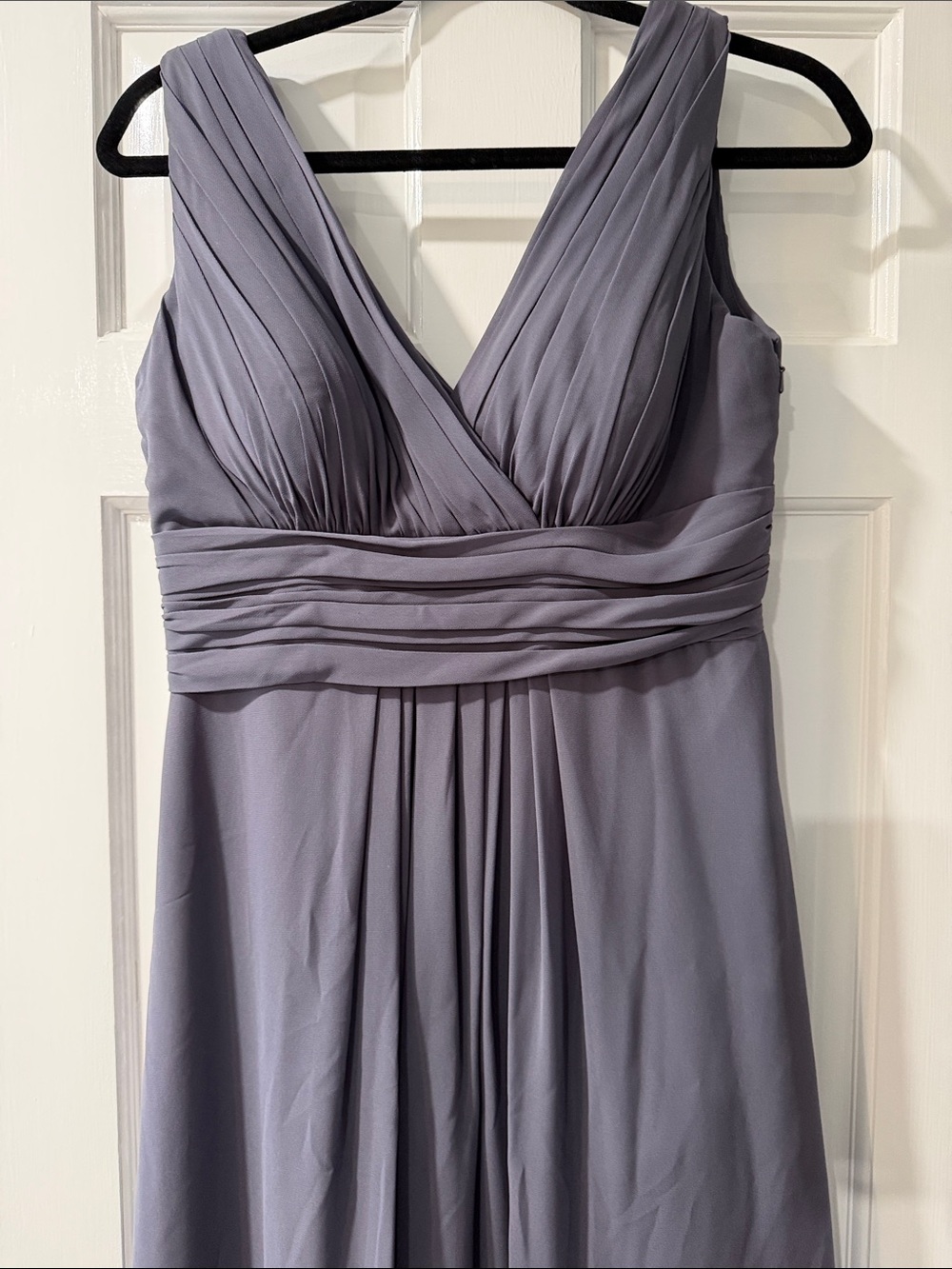 Bill Levkoff Lavender Gray-Silver Pleated V-Neck A Line Maxi Dress